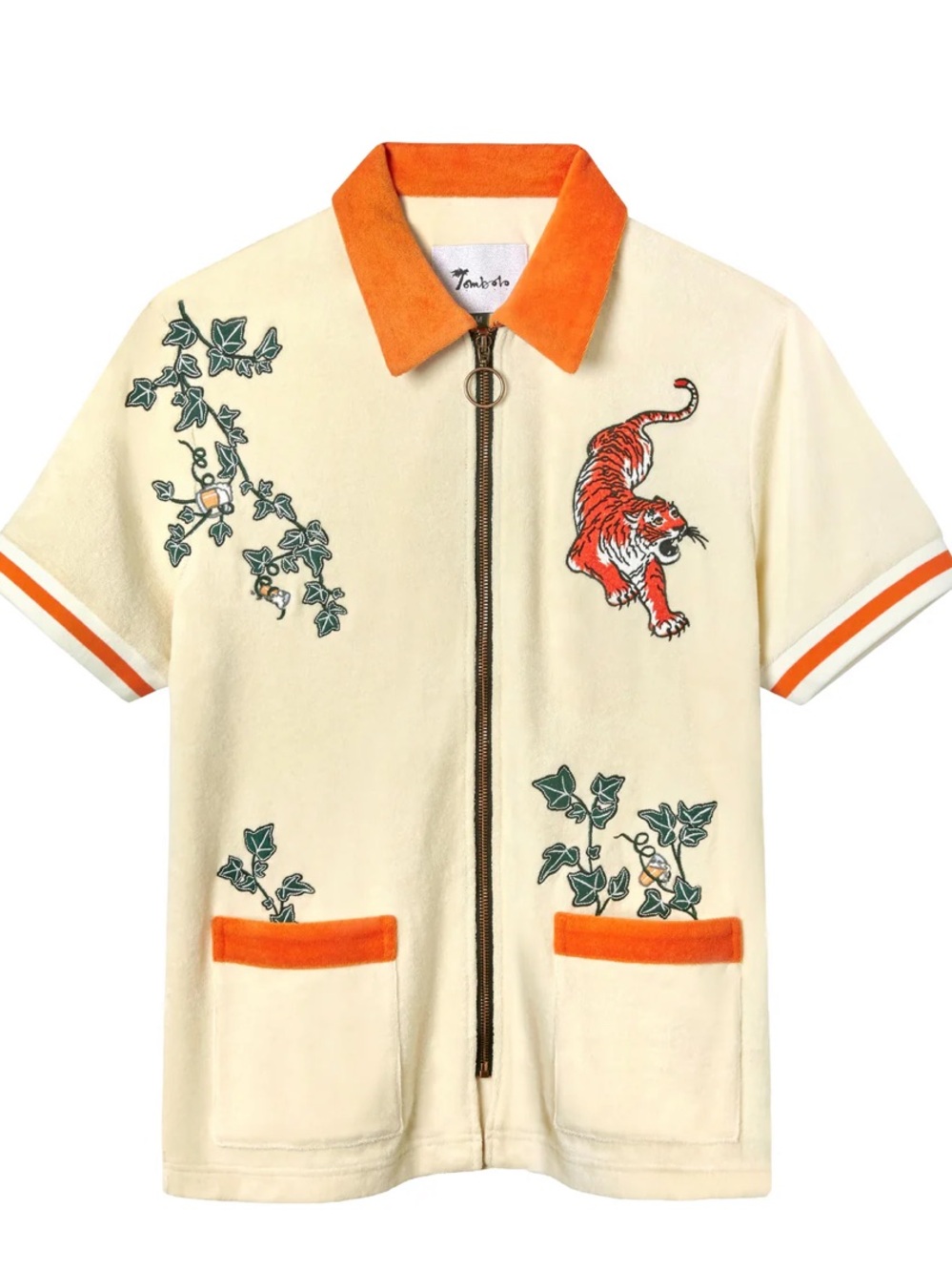 Tombolo Crouching Tiger Hidden Beverage Cabana XXL NWT Full Zip Shirt Top Orange